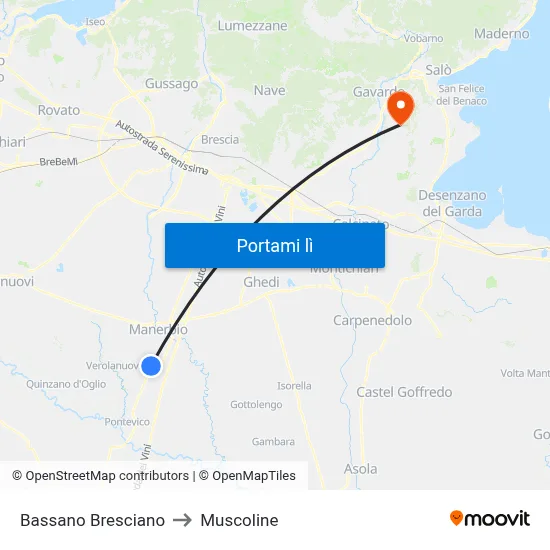 Bassano Bresciano to Muscoline map