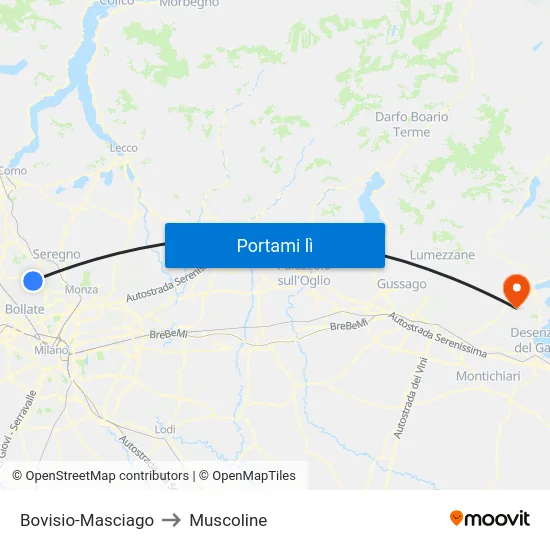 Bovisio-Masciago to Muscoline map