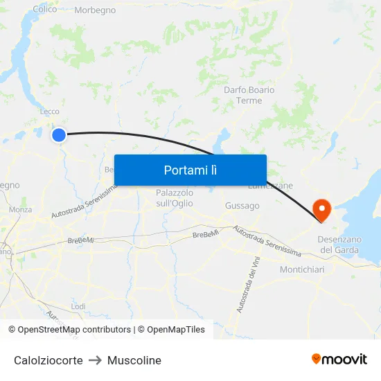 Calolziocorte to Muscoline map