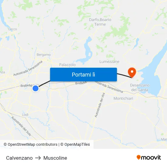 Calvenzano to Muscoline map