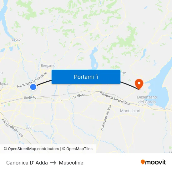 Canonica D' Adda to Muscoline map