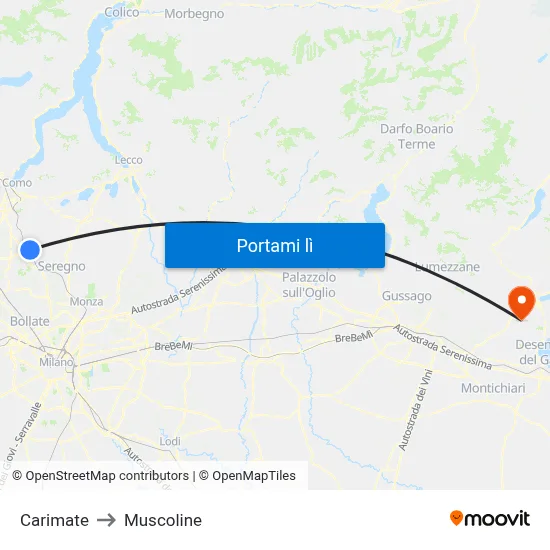 Carimate to Muscoline map