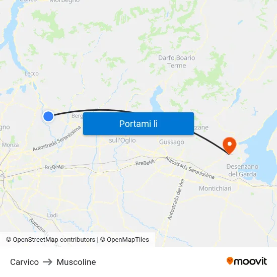 Carvico to Muscoline map