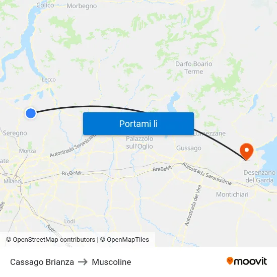 Cassago Brianza to Muscoline map