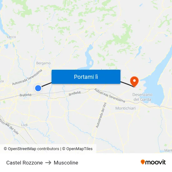 Castel Rozzone to Muscoline map