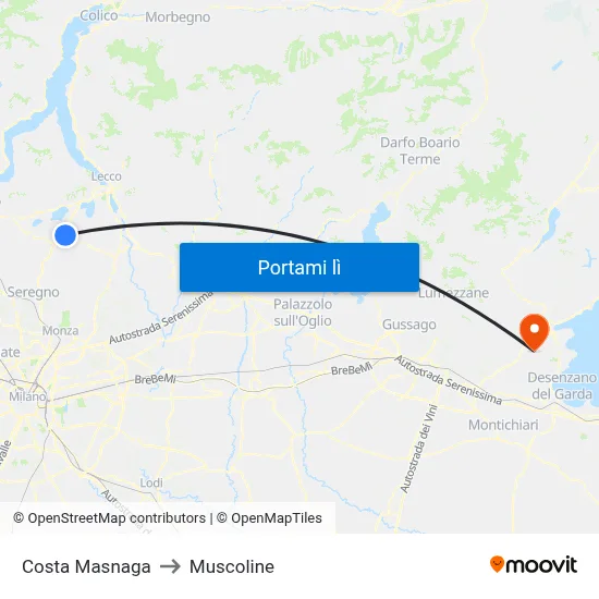 Costa Masnaga to Muscoline map