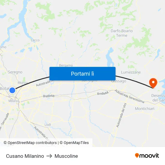 Cusano Milanino to Muscoline map
