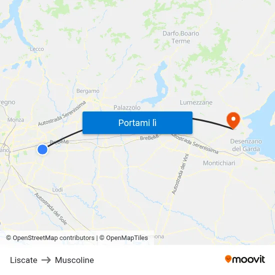 Liscate to Muscoline map