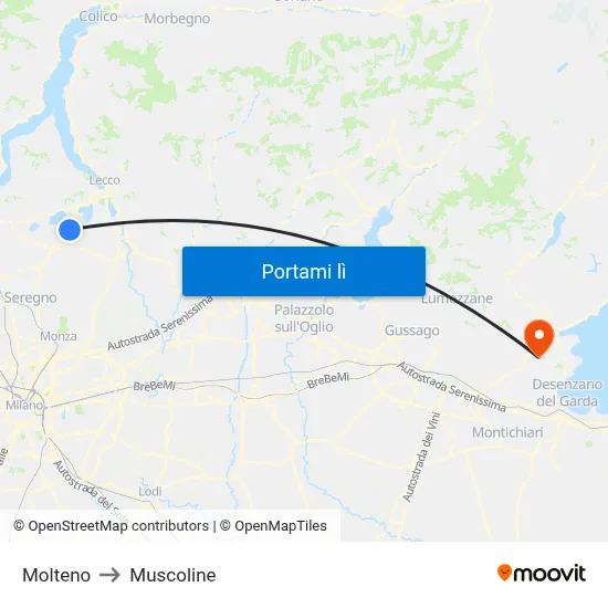 Molteno to Muscoline map