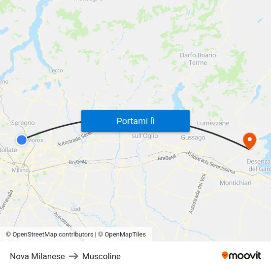 Nova Milanese to Muscoline map
