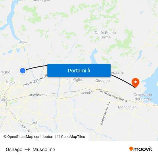 Osnago to Muscoline map