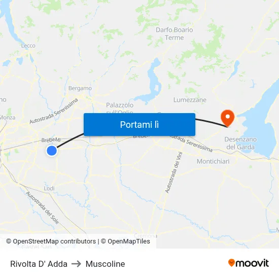Rivolta D' Adda to Muscoline map