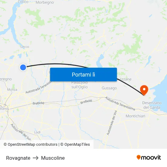 Rovagnate to Muscoline map