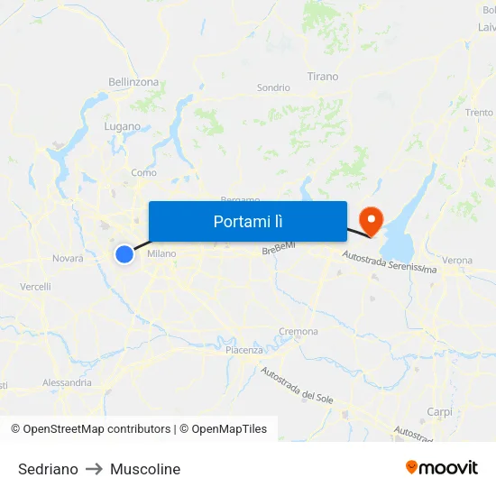 Sedriano to Muscoline map