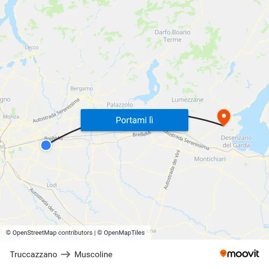 Truccazzano to Muscoline map