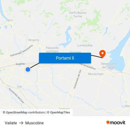 Vailate to Muscoline map
