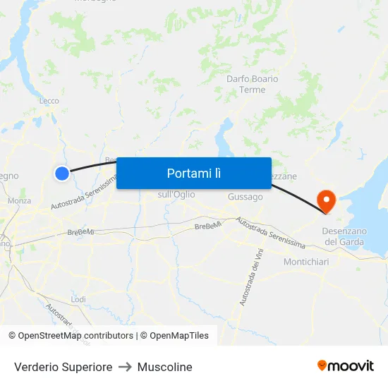 Verderio Superiore to Muscoline map