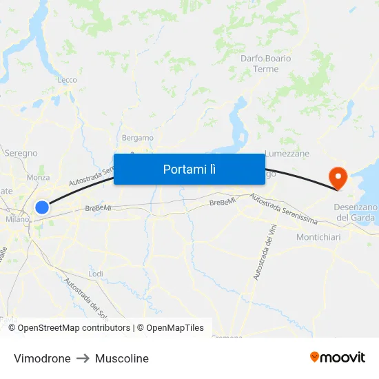 Vimodrone to Muscoline map