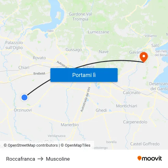 Roccafranca to Muscoline map