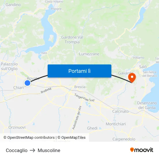 Coccaglio to Muscoline map