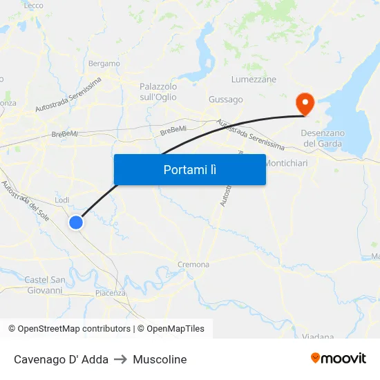 Cavenago D' Adda to Muscoline map