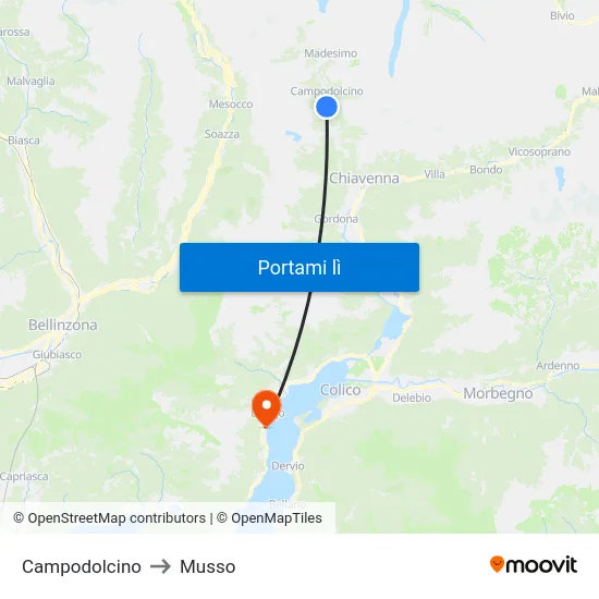Campodolcino to Musso map