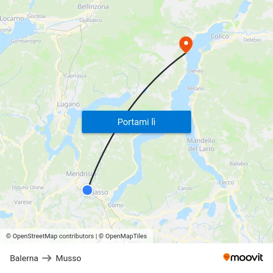 Balerna to Musso map