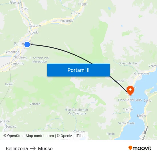 Bellinzona to Musso map