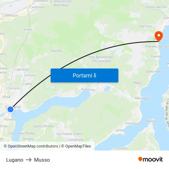 Lugano to Musso map