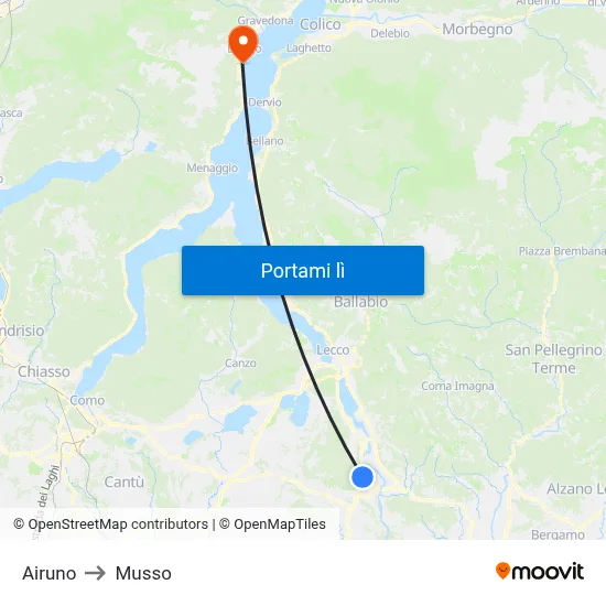 Airuno to Musso map