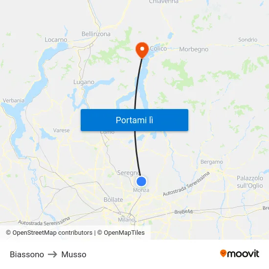 Biassono to Musso map