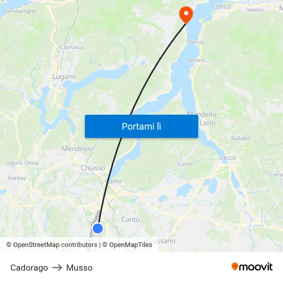 Cadorago to Musso map