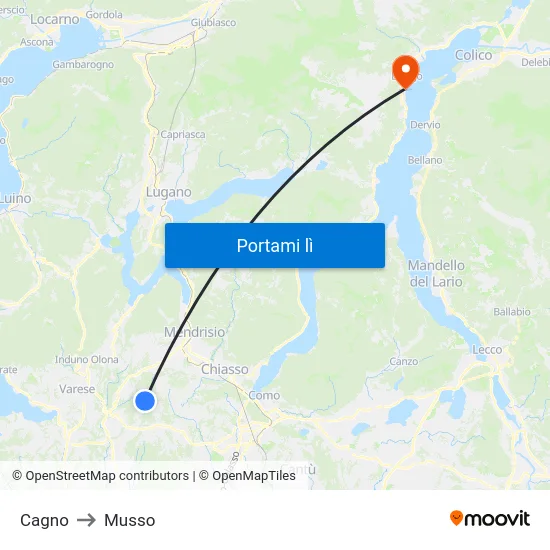 Cagno to Musso map