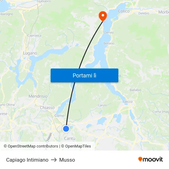 Capiago Intimiano to Musso map
