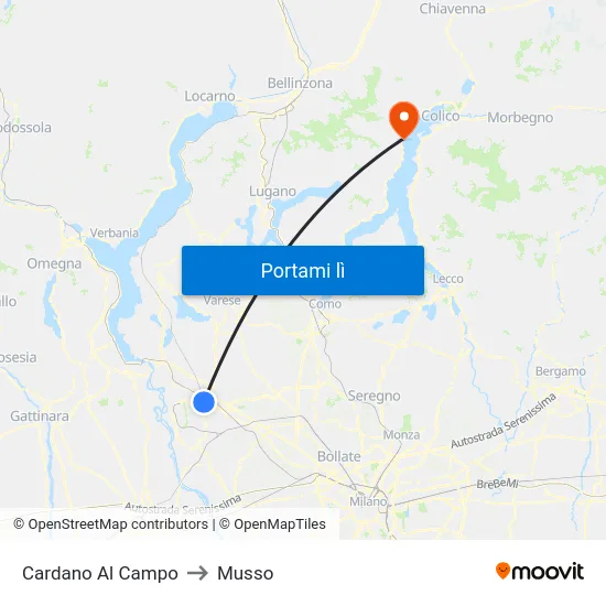 Cardano Al Campo to Musso map