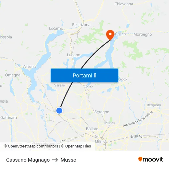 Cassano Magnago to Musso map