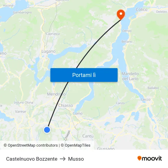 Castelnuovo Bozzente to Musso map