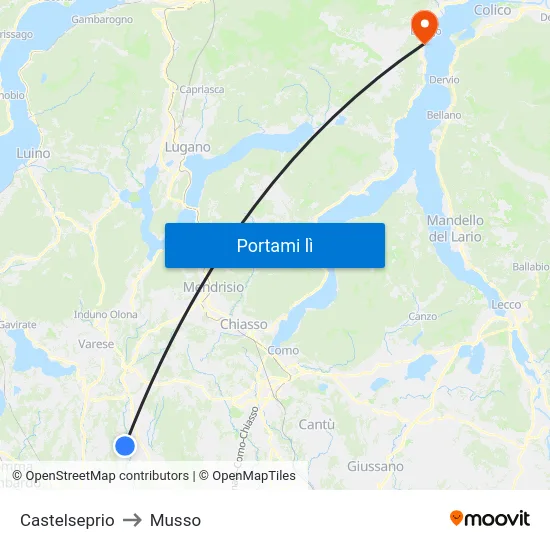 Castelseprio to Musso map