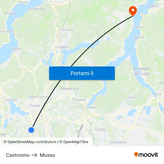 Castronno to Musso map