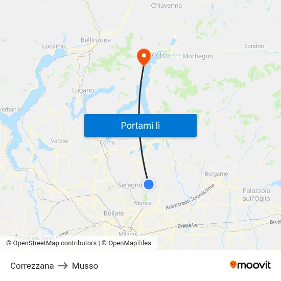 Correzzana to Musso map
