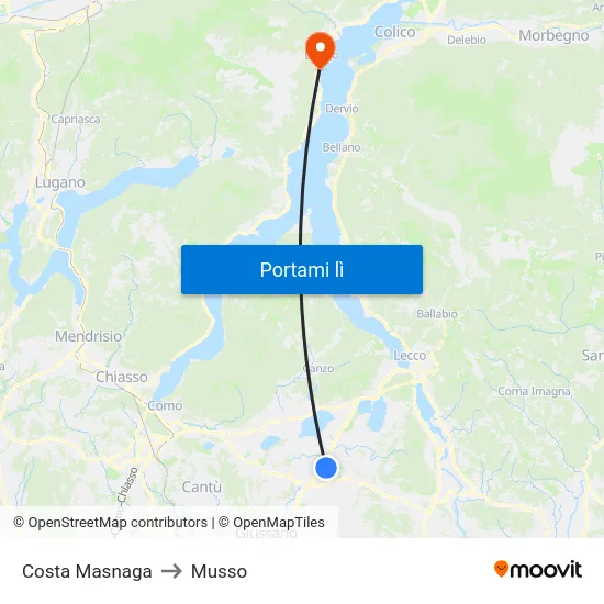 Costa Masnaga to Musso map