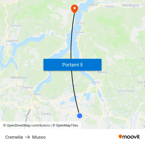 Cremella to Musso map