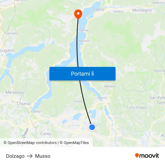 Dolzago to Musso map