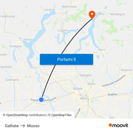 Galliate to Musso map