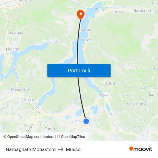 Garbagnate Monastero to Musso map