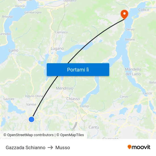 Gazzada Schianno to Musso map