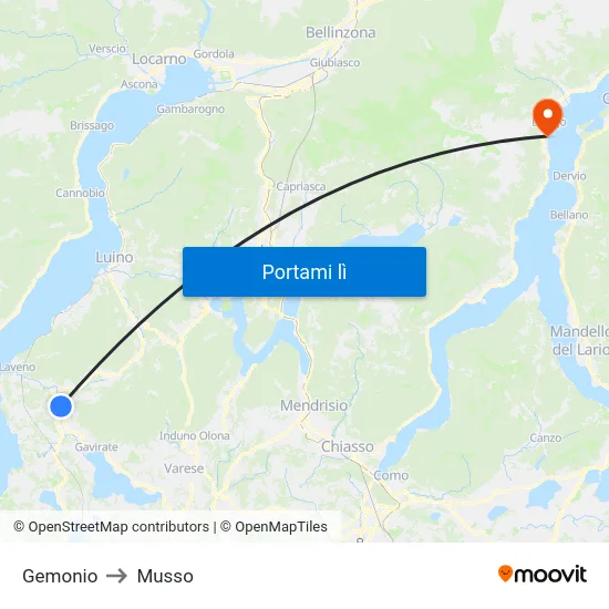 Gemonio to Musso map