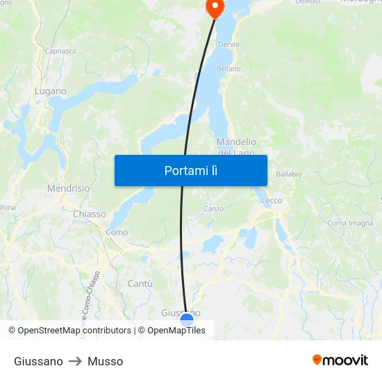 Giussano to Musso map
