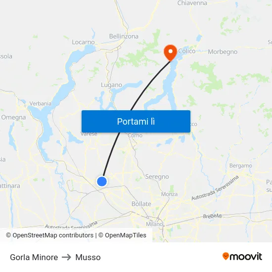 Gorla Minore to Musso map