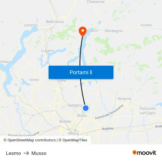 Lesmo to Musso map